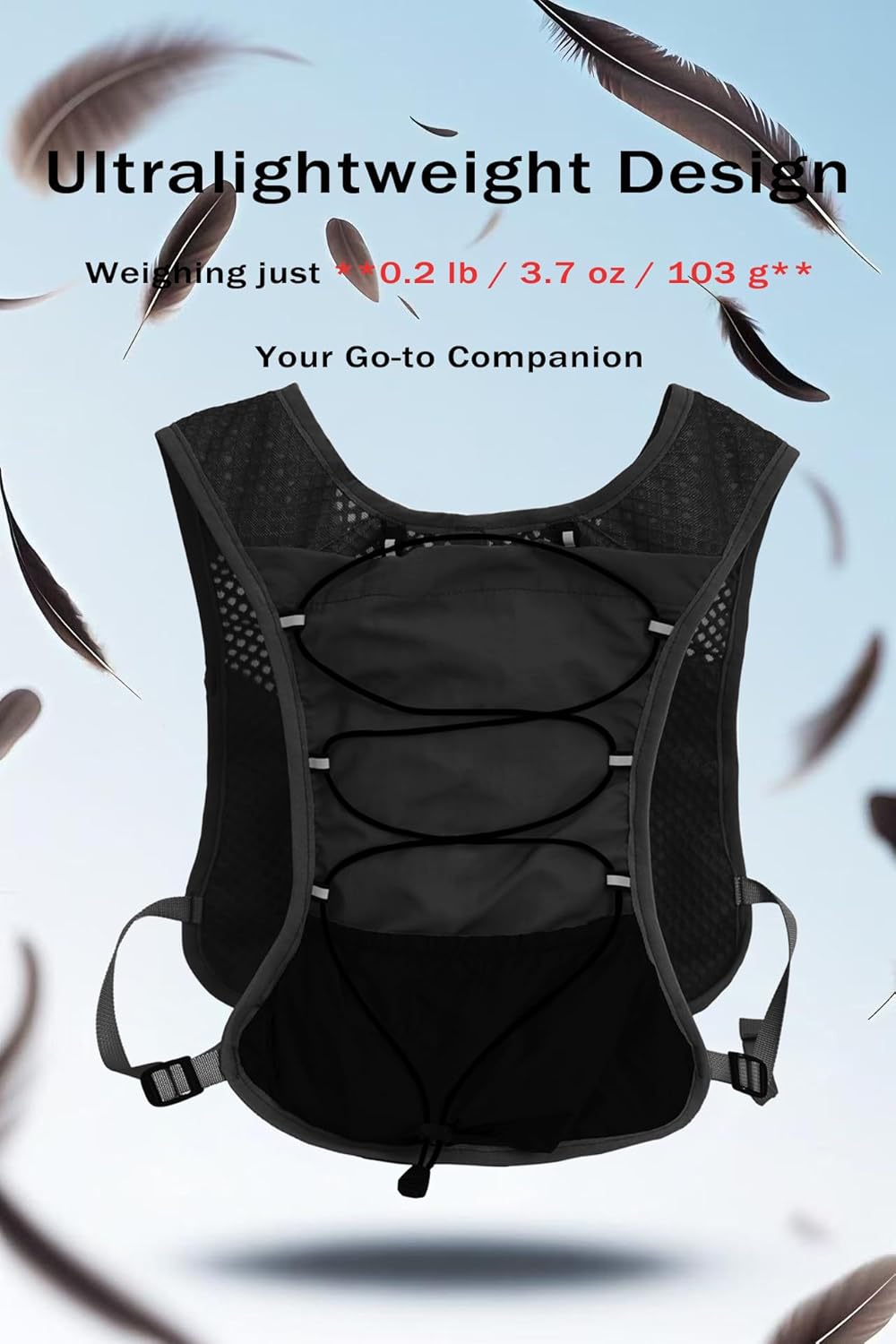 The 2L water bladder of the Dravien Ultra-Light Running Vest, flexible and leak-proof design