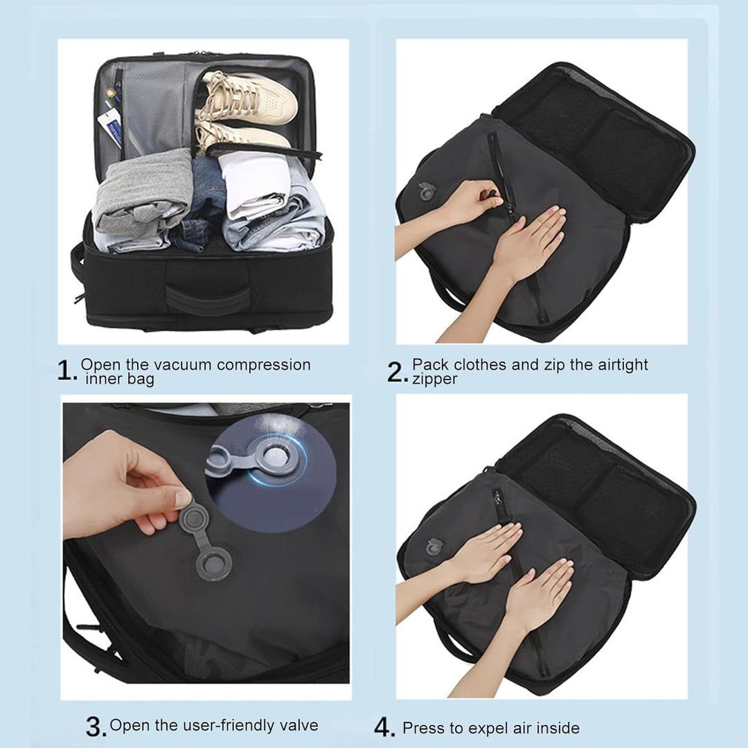 Dravion travel backpack in compressed state, perfect as a carry-on or weekend bag