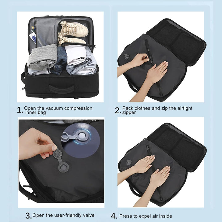 Dravion travel backpack in compressed state, perfect as a carry-on or weekend bag