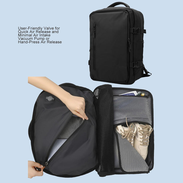 Side view of Dravion 56-75L travel backpack, showcasing its streamlined design and versatility