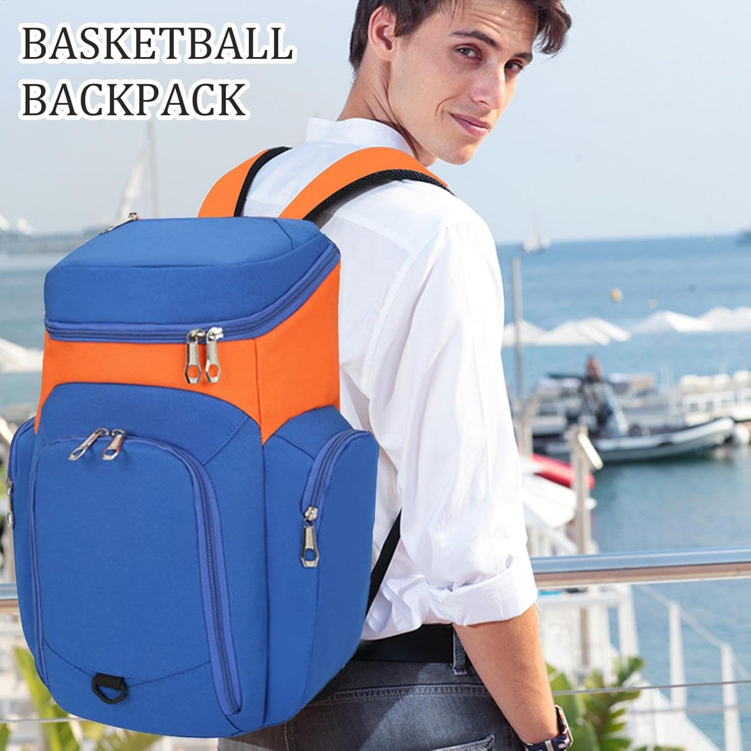 Draycor 30L large sports backpack for men, featuring reflective accents for visibility, blue-orange.