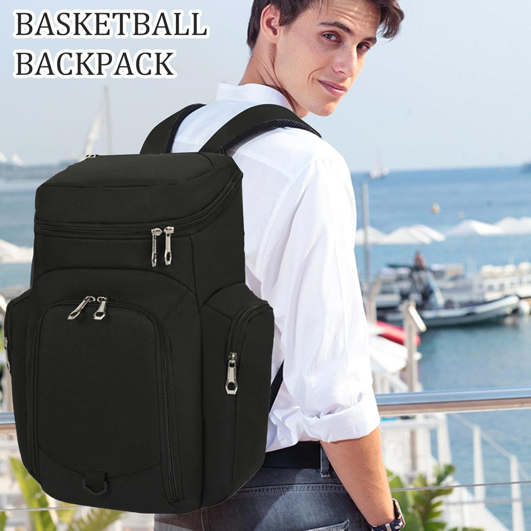 Black Draycor 30L sports gym bag for men, fits basketball, features durable waterproof base.