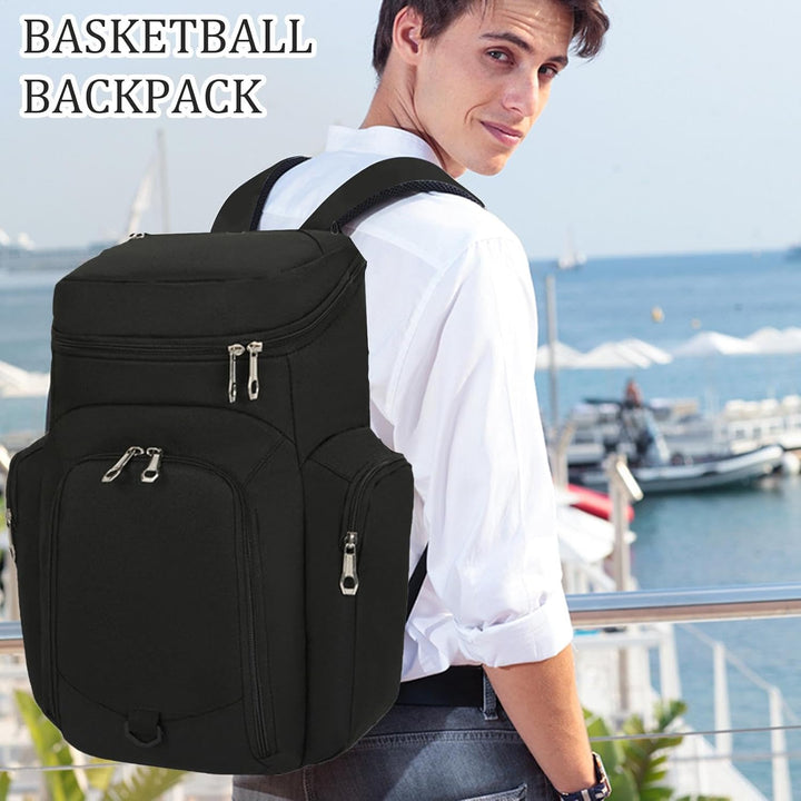 Black Draycor 30L sports gym bag for men, fits basketball, features durable waterproof base.