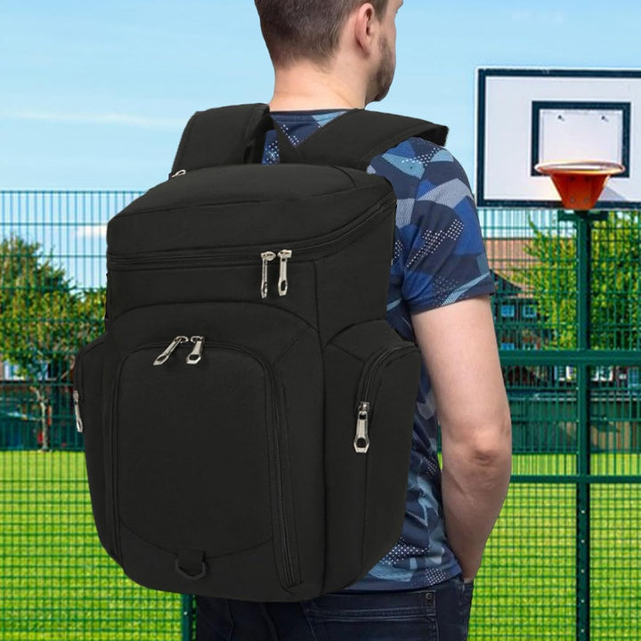 Close-up of the waterproof bottom of the Draycor 30L men's basketball and sports backpack.