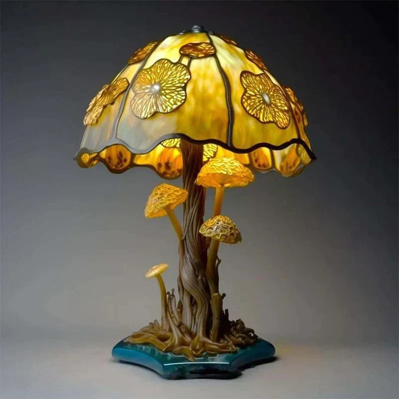 Handcrafted Stained Glass Accent Table Lamp. DreamGlow artistic lighting adds a touch of vintage elegance to home decor.