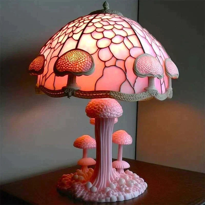 Eye-catching DreamGlow Stained Glass Lamp. Unique accent lighting, a perfect decorative piece for vintage-style home decor.