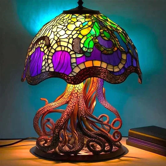 Artistic DreamGlow Stained Glass Table Lamp. Beautiful accent lighting for unique home decor & relaxation.
