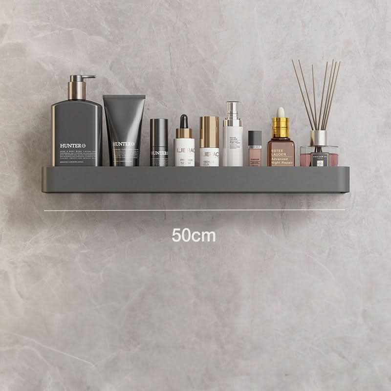 Maximizing space: drill-free bathroom wall shelf & towel bar for toiletries & towels.