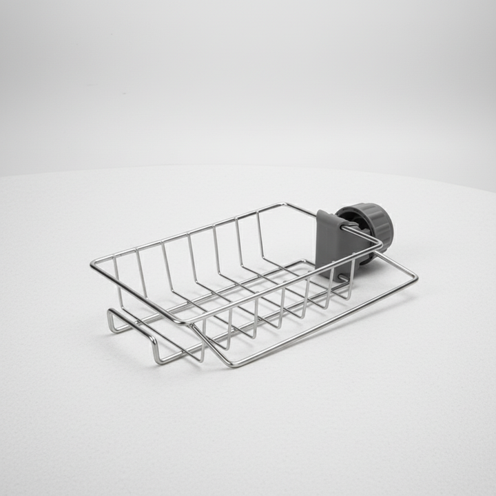 Unisex DripEase universal kitchen sink organizer with dishcloth hanger for sponges and brushes.