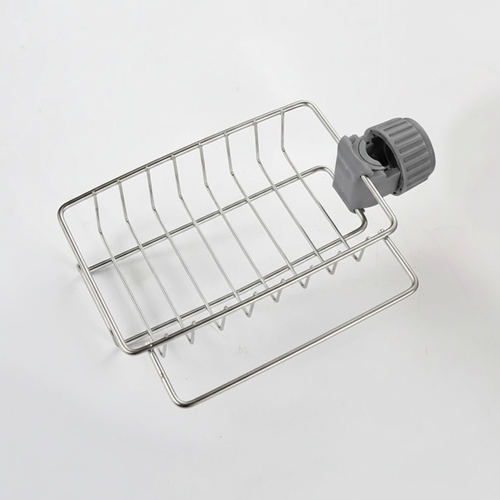 DripEase ergonomic kitchen sink caddy, a tool-free organizer for sponges, brushes, and dishcloths.