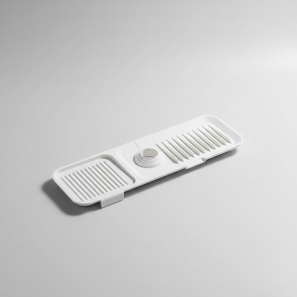 Close-up of DryShield silicone drainage mat for faucet splashes, quick dry kitchen accessory