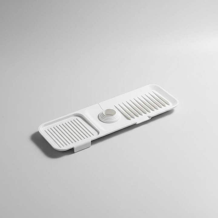 Close-up of DryShield silicone drainage mat for faucet splashes, quick dry kitchen accessory