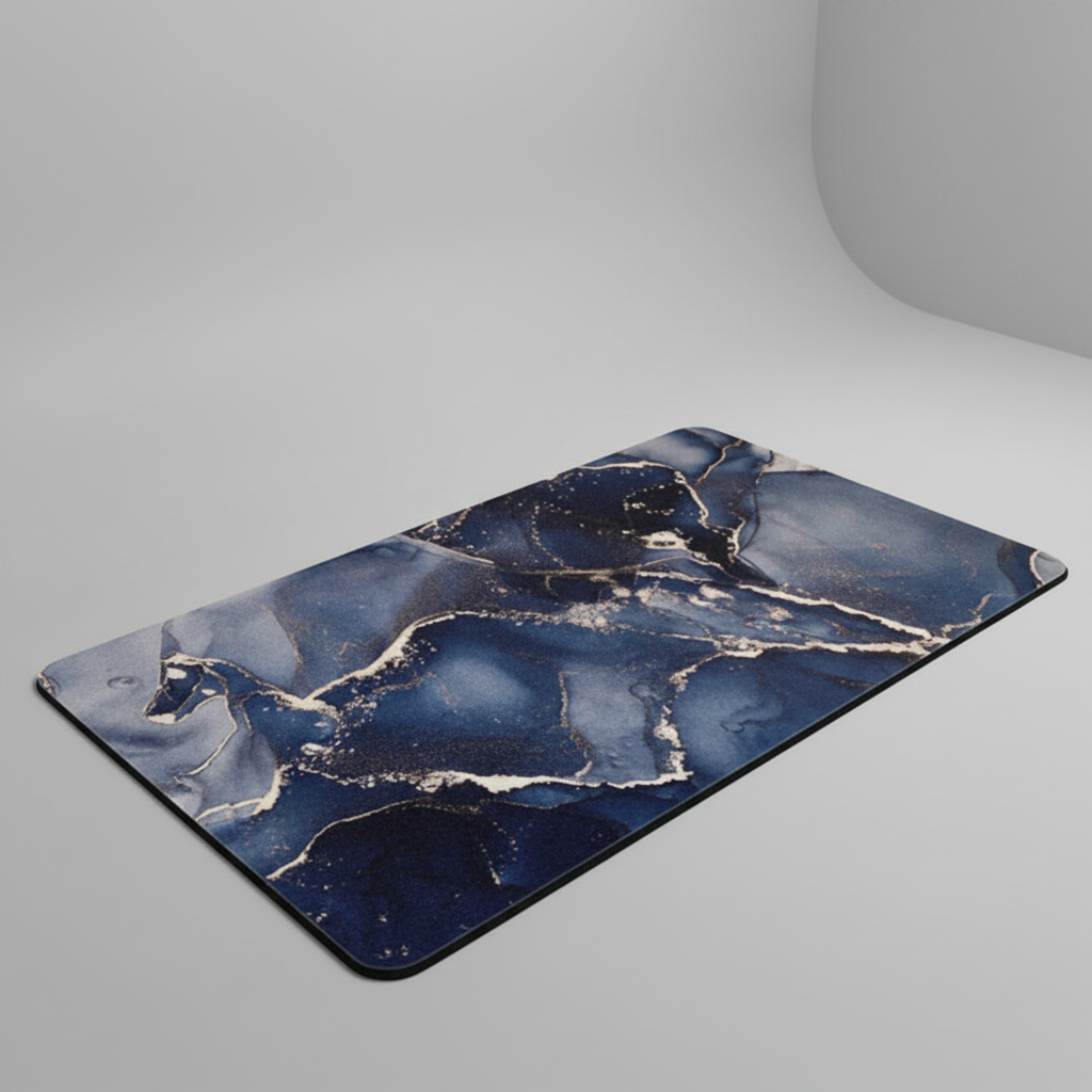 Water droplets on DryStepPro quick dry bathroom mat, demonstrating absorbency