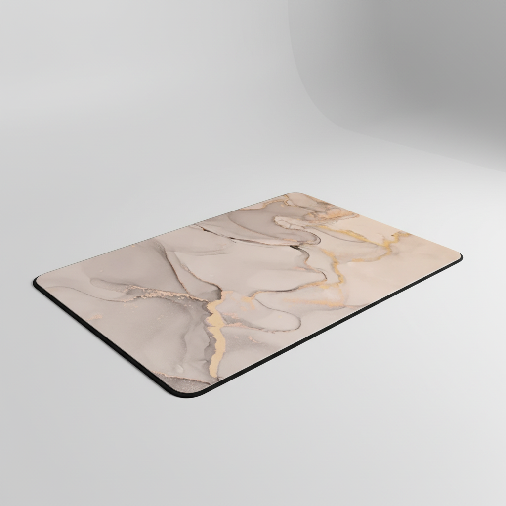 Sleek DryStepPro absorbent bath mat in modern bathroom decor, home safety item