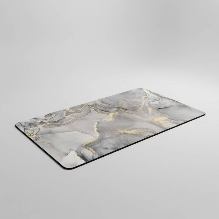 Person stepping onto DryStepPro quick dry bath rug after shower, comfort and hygiene