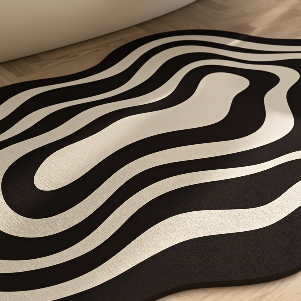 Close-up of DryWave anti-slip rubber bathroom mat texture, highlighting quick-dry and safety features.