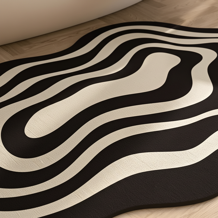 Close-up of DryWave anti-slip rubber bathroom mat texture, highlighting quick-dry and safety features.