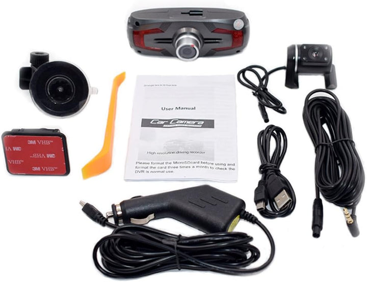 Vehicle security dash cam with dual cameras and 170° view, capturing clear full HD road footage.