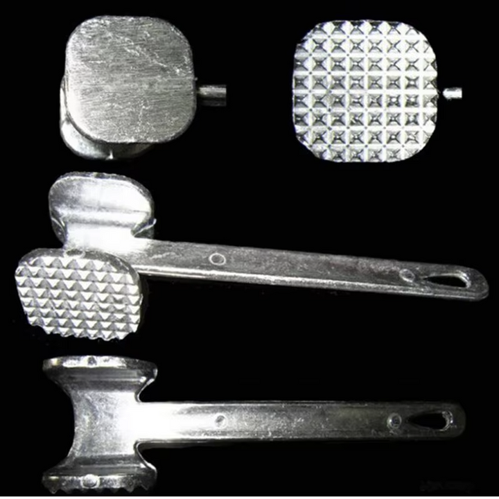 Heavy-duty dual-sided meat tenderizer hammer, perfect kitchen aid for tenderizing and flattening various meats.
