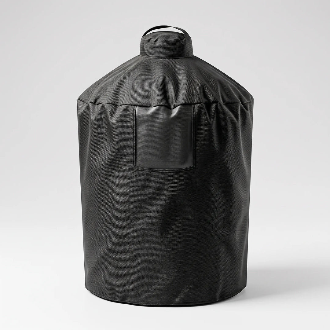 Heavy-duty cylindrical grill cover ensures all-weather protection & durability for your outdoor barbecue.