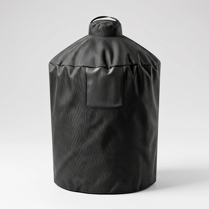Heavy-duty cylindrical grill cover ensures all-weather protection & durability for your outdoor barbecue.
