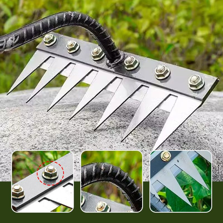 Heavy-duty carbon steel garden hand rake for precise soil cultivation & weed removal.