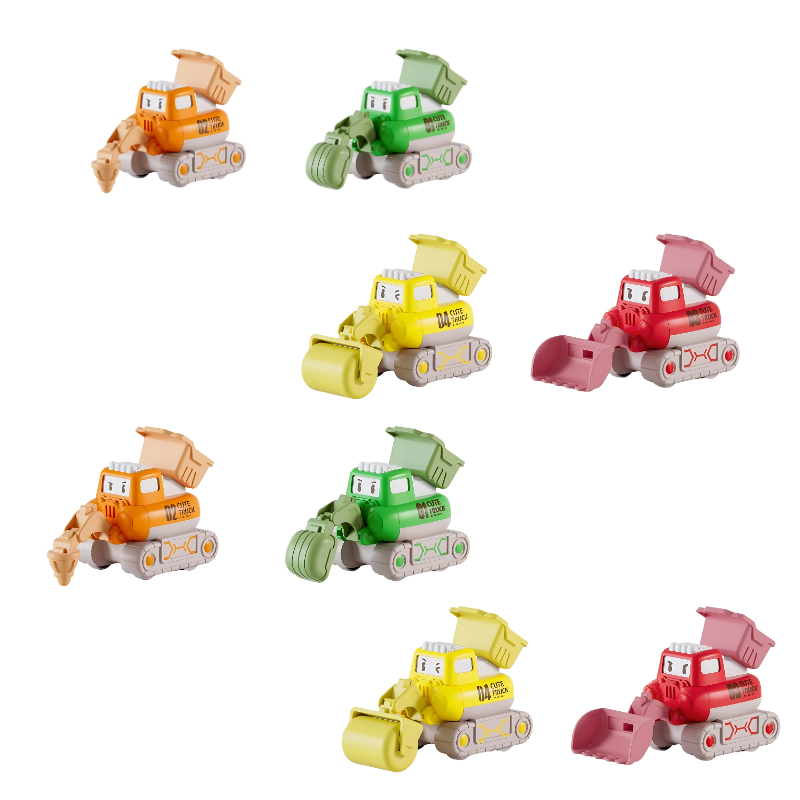 Close-up of a durable children's construction vehicle toy set, featuring excavator & dump truck for toddler imaginative play.