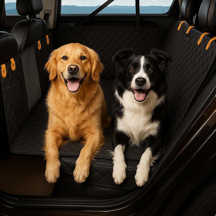 Waterproof pet seat cover & car protector with side door shields for clean, dog-friendly vehicle travel.