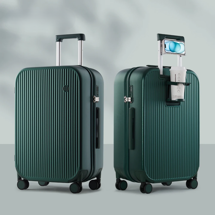 Full view of the Lyon hard-shell luggage, a lightweight and durable travel bag with smart design elements.