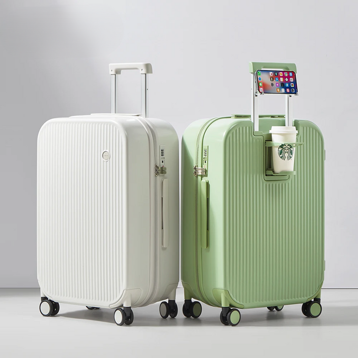 Lightweight hard-shell travel bag, perfect carry-on or checked luggage, ensuring smart, secure travel.