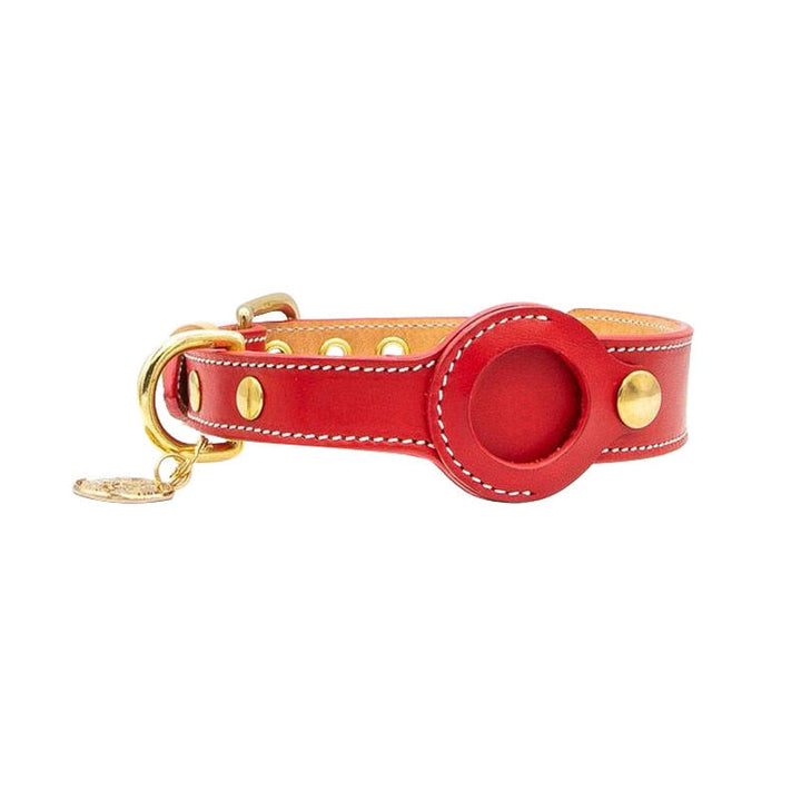 Secure GPS tracker leather collar for pets. AirTag holder design for dogs & cats, providing peace of mind & safety.