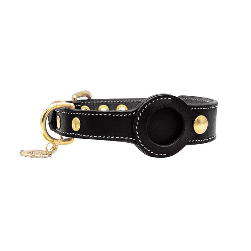 Unisex pet accessory: Durable leather AirTag collar for secure GPS tracking of both dogs and cats. Adjustable fit.