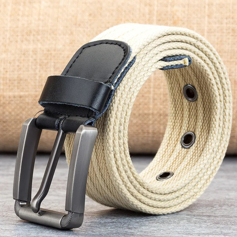 Men's casual woven belt, brown/black with leather accents, a versatile addition to any wardrobe. Durable.