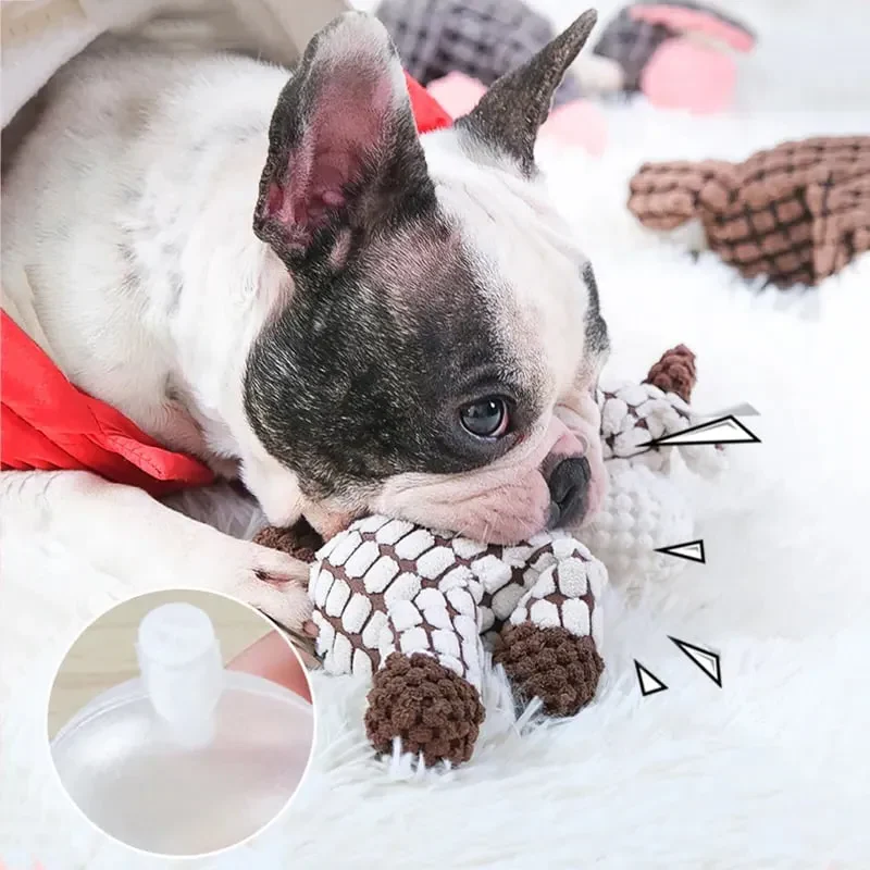 Heavy-duty plush squeaker dog toy, perfect for aggressive chewers, providing endless fun and mental stimulation.