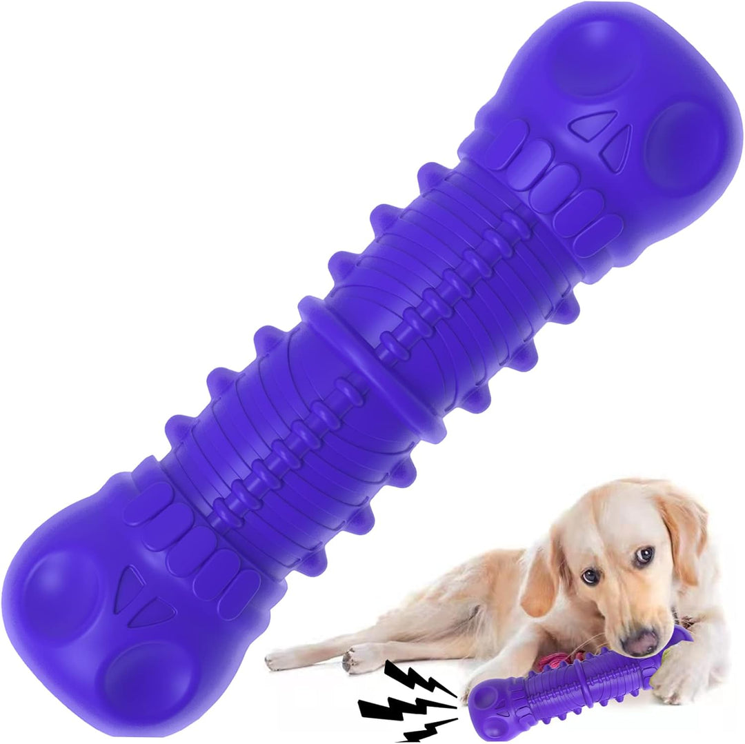 Tough natural rubber dog toy for active large and medium dogs, helps clean teeth, red color