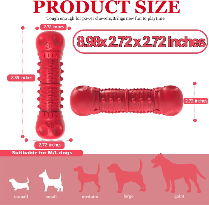 Red squeaky rubber dog chew for power chewers, heavy-duty pet toy, natural and safe material