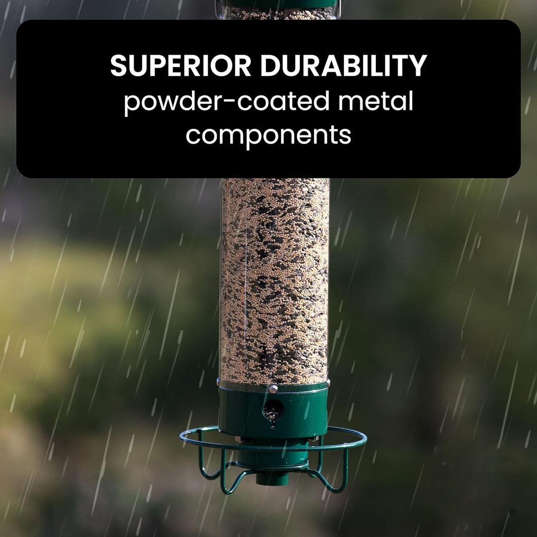 Enjoy bird watching with this tough, squirrel-proof hanging bird feeder for outdoor gardens.