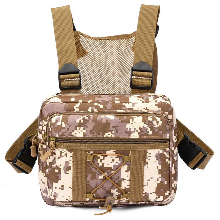 Unisex water-resistant tactical chest rig for hiking & travel, featuring durable material & multiple storage pockets.