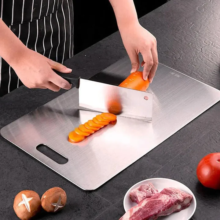 Premium titanium chopping board for superior hygiene & durability. Double-sided for versatile kitchen use.