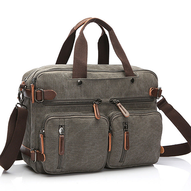 Durable unisex canvas travel briefcase for business, daily commute, and laptop storage.