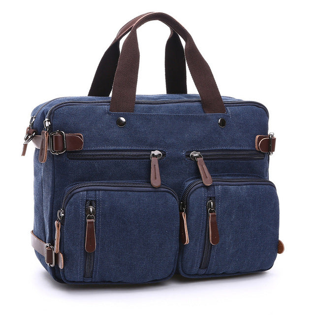 Functional business laptop briefcase for daily commute & travel; rugged canvas design.