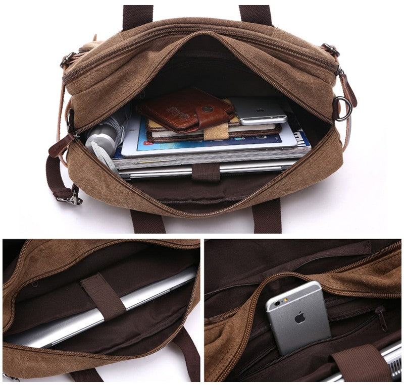Durable unisex canvas business briefcase; perfect as a travel, laptop, and commuter bag.