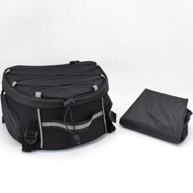 Compact foldable water-resistant motorcycle gear storage bag, ideal for riders needing organized travel luggage.