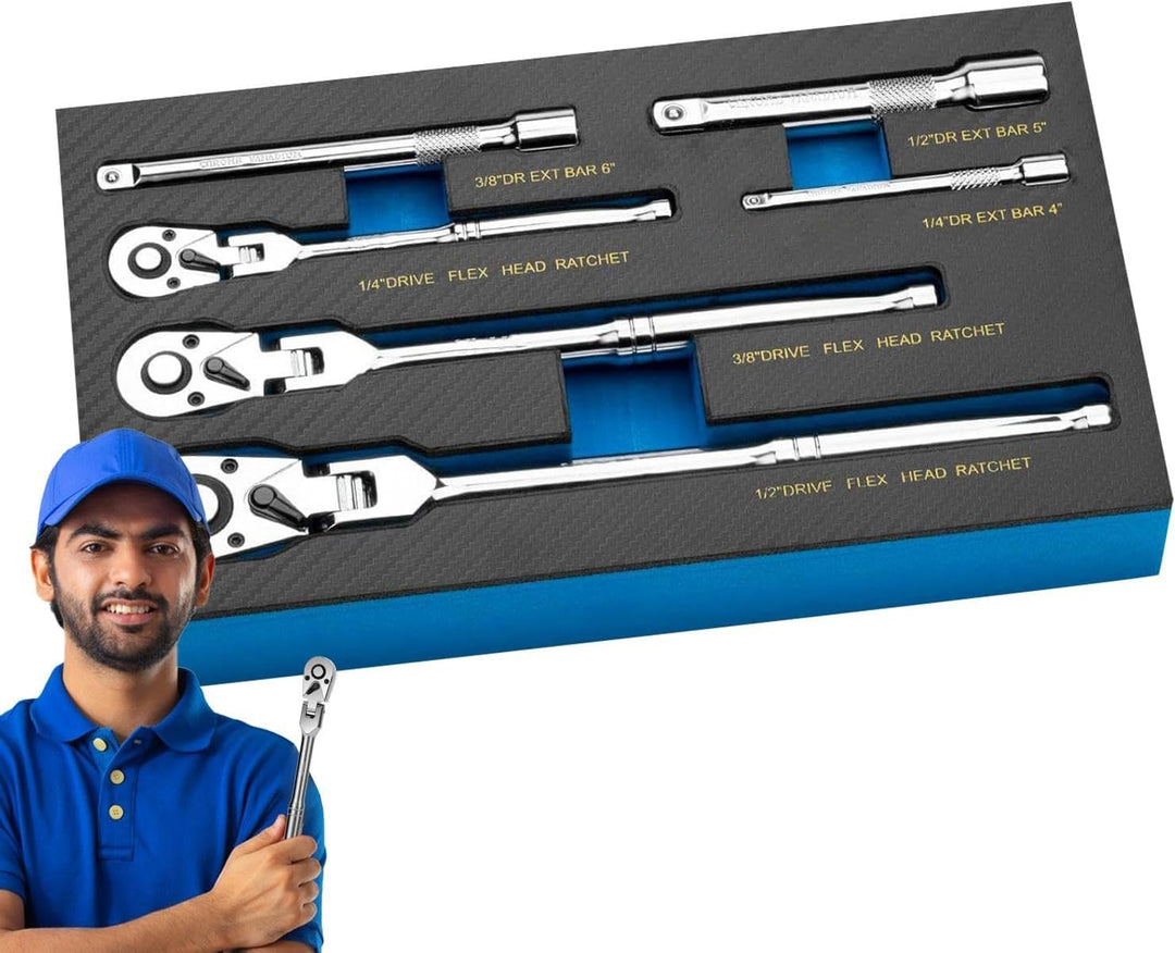 Durable chrome finish flexible head ratchet wrench set, essential hand tools for any workshop