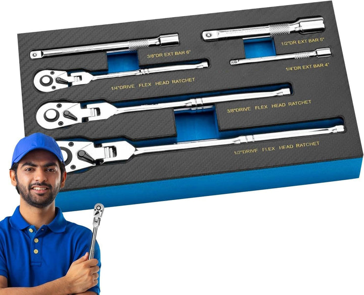 Durable chrome finish flexible head ratchet wrench set, essential hand tools for any workshop