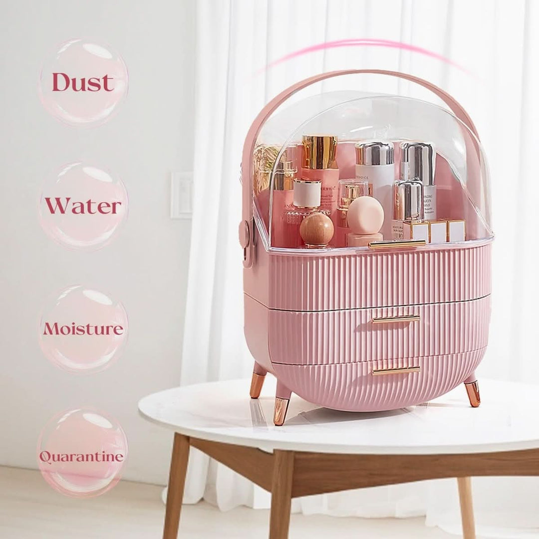 Large capacity dustproof makeup organizer. Clear waterproof cosmetic case for dresser & vanity.