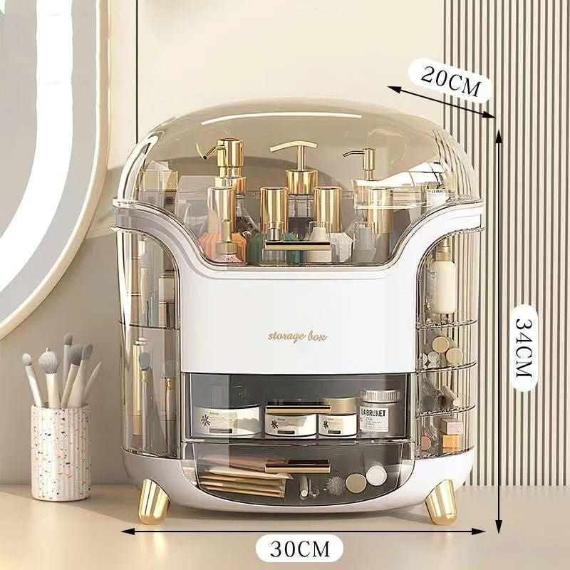 Waterproof dustproof makeup organizer. Clear plastic box for skincare, jewelry, and makeup items.