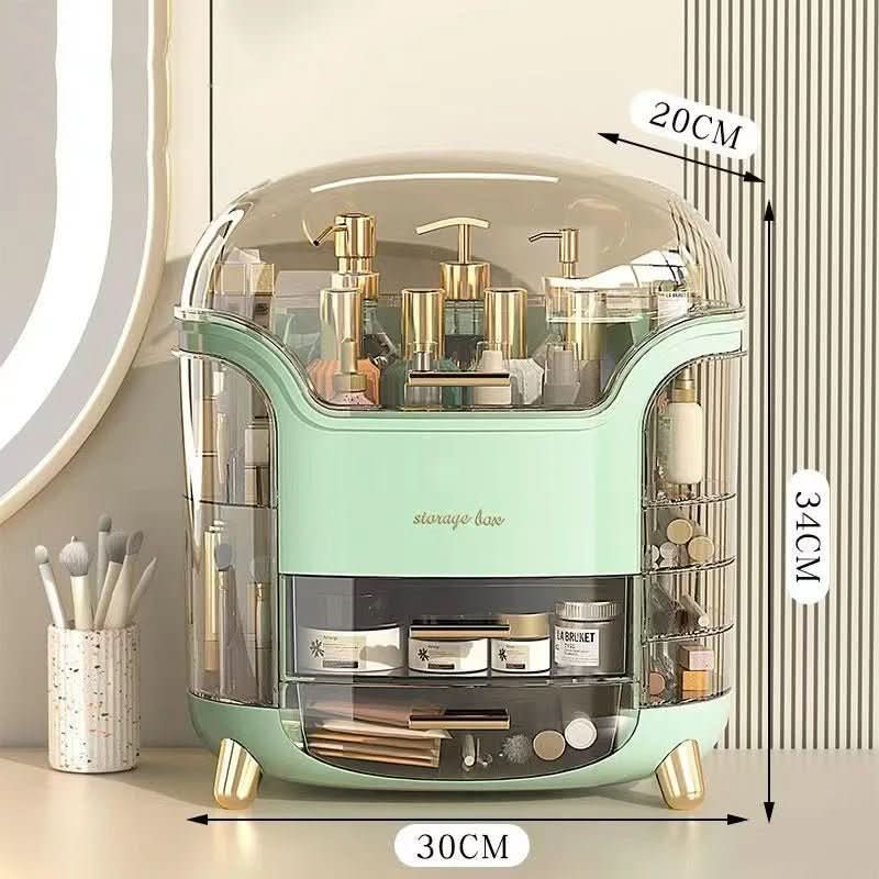 Dustproof makeup organizer with elegant lid. Clear waterproof case for all your beauty essentials.
