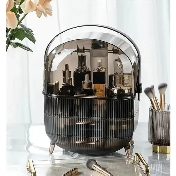 Stylish dustproof clear makeup box. Waterproof cosmetic organizer for dressing table or bathroom.
