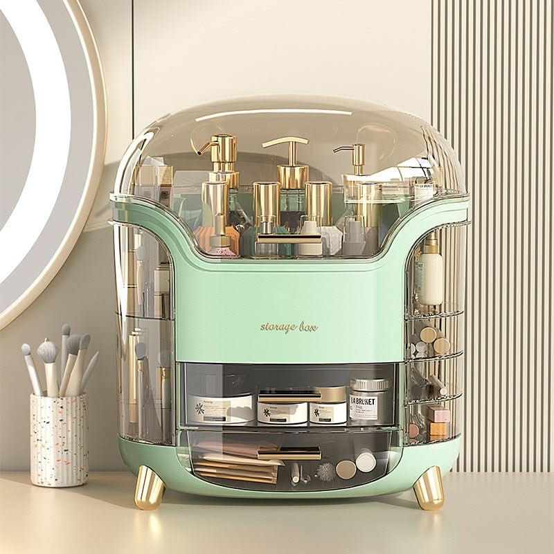 Clear plastic dustproof makeup box. Waterproof beauty storage organizer for all your cosmetics.